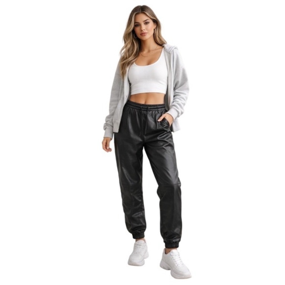 Zara Black Faux Leather Joggers